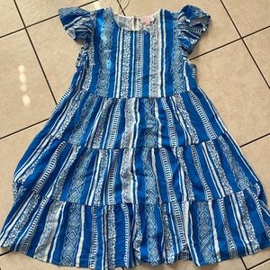 Pink Lily Blue and White Patterned Midi Dress